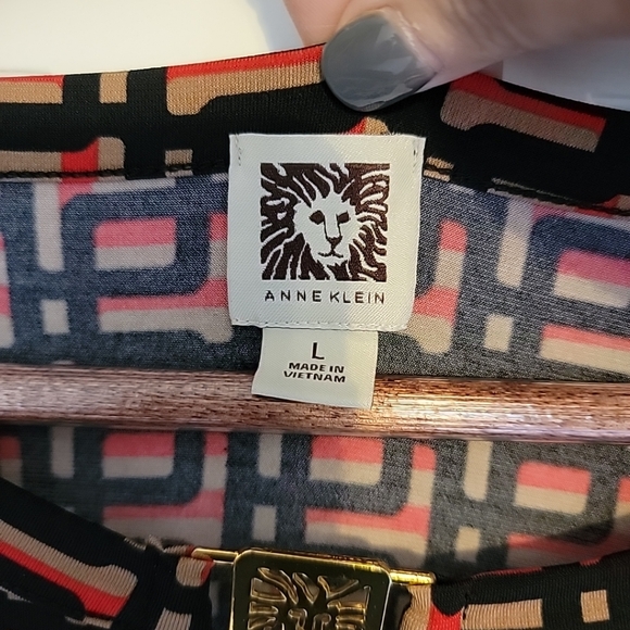 Anne Klein Size L Top Long Sleeve Elastic Cuffs Multicolor Gold Hardware Detail - Picture 6 of 12